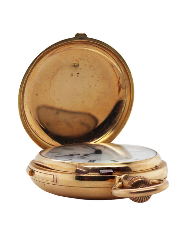 Rare Tiffany & Co. 18k & Enamel Minute Repeating 34mm Miniature Hunter Case Pocket Watch & Chatelaine c. 1882