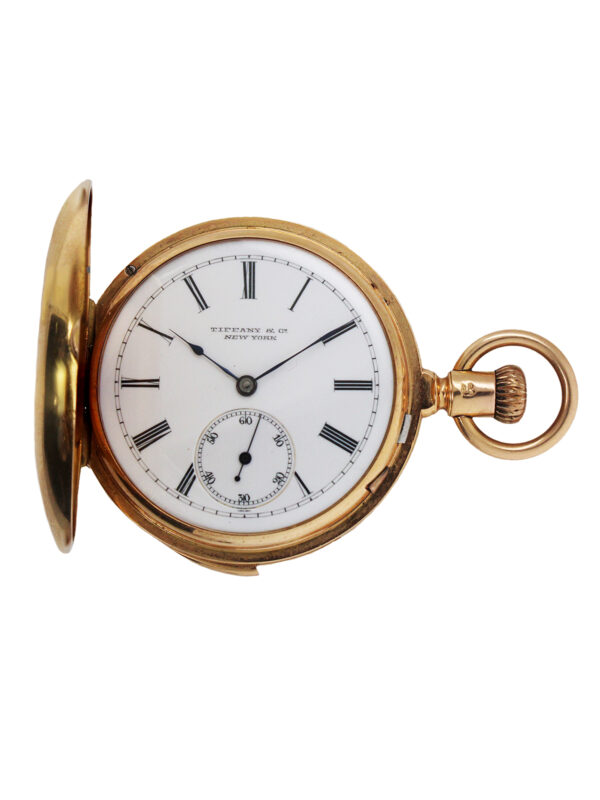 Rare Tiffany & Co. 18k & Enamel Minute Repeating 34mm Miniature Hunter Case Pocket Watch & Chatelaine c. 1882