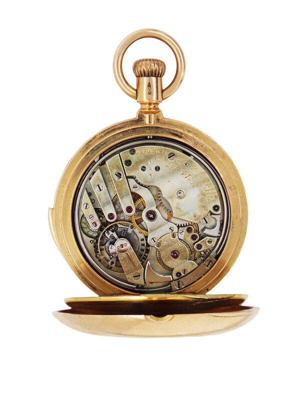 Rare Tiffany & Co. 18k & Enamel Minute Repeating 34mm Miniature Hunter Case Pocket Watch & Chatelaine c. 1882