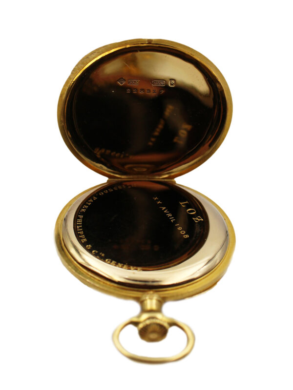 Patek Philippe 18k Yellow Gold & Enamel Open Face Pocket Watch w/ Extract c. 1905