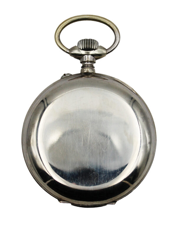 Swiss Moonphase & Calendar Silver Open Face Pocket Watch w/ Brown leather travel case c. 1920s.