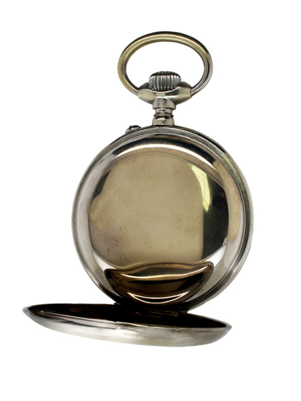 Swiss Moonphase & Calendar Silver Open Face Pocket Watch w/ Brown leather travel case c. 1920s.