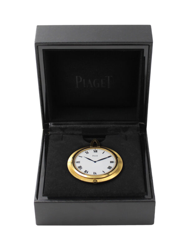 Piaget 18k Yellow Gold Open Face Pocket Watch with Box c. 1980s, Ref 990