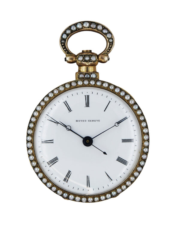 Bovet Fleurier Silver Gilt, Enamel & Pearl Open Face Key-Wind Pocket Watch c. 1860s, made for Chinese Market