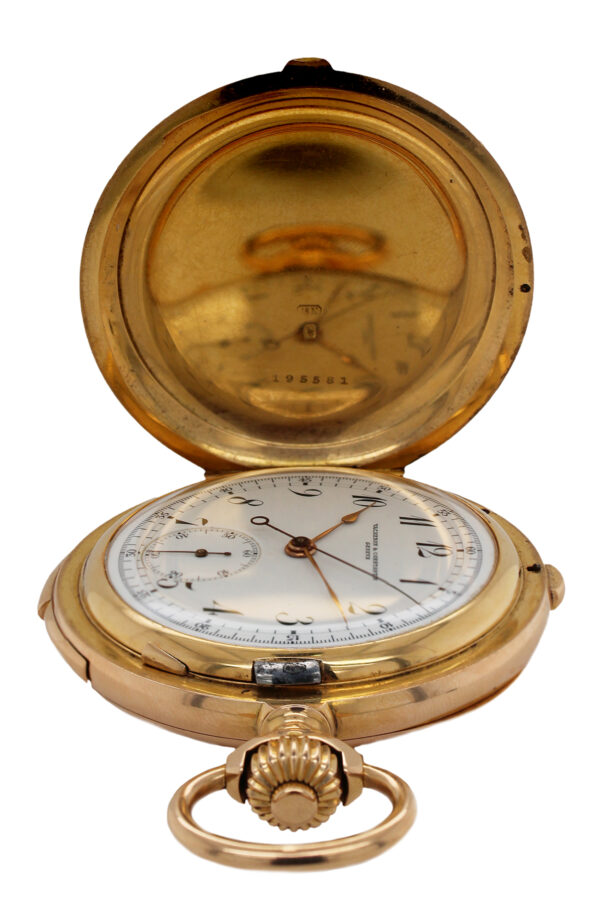 Vacheron & Constantin 18k Pink Gold Minute Repeating Chronograph Hunting Case Pocket Watch c. 1902, 54mm 138g