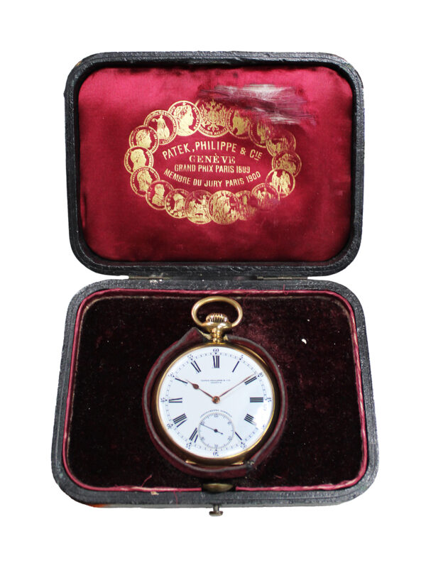 Patek Philippe “Chronometro Gondolo” 18k Yellow Gold Open Face Pocket Watch, Complete 56mm