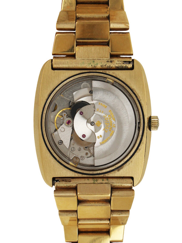 Zodiac Stainless Steel & Gold Plated Auto Day-Date Bracelet Wristwatch c. 1970 with Original Box, Warranty, Instructions, & Hang Tag