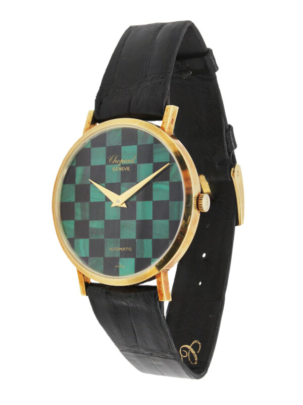 Chopard 18k Yellow Gold Malachite & Onyx Checkerboard Wristwatch w. Matching Gold & Stone Cufflinks c. 1990’s, Ref 1038/1