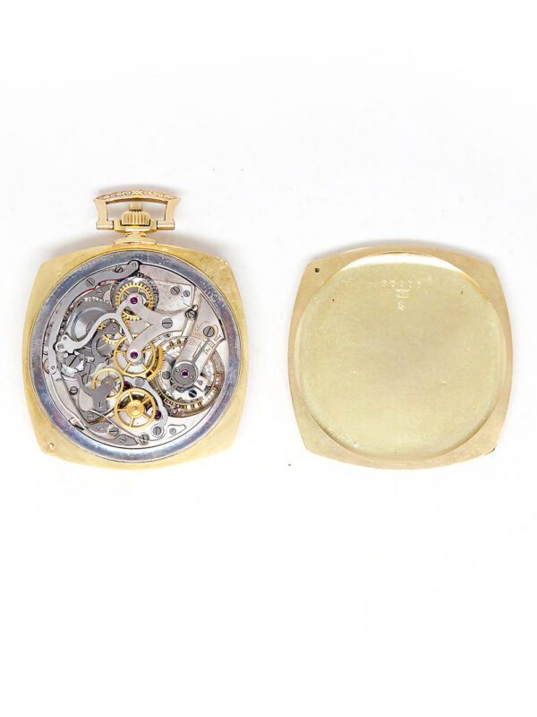 Beyer-Zurich 18k Yellow Gold Cushion-Shaped Open Face Chronograph Pocket Watch c. 1930s