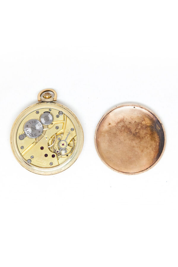 Tissot "Antimagnetique" Gold Fill Open Face Pocket Watch with 2-Tone Black Dial