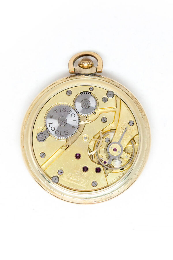 Tissot "Antimagnetique" Gold Fill Open Face Pocket Watch with 2-Tone Black Dial