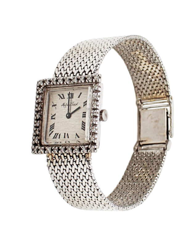 Mathey Tissot 14k White Gold & Diamond Square Bracelet Watch