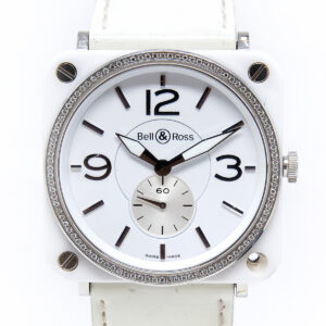 Bell & Ross White Ceramic Square Case with Diamond Bezel & B&R Stainless Steel Buckle