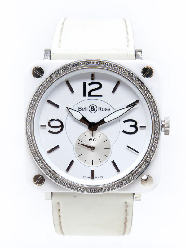 Bell & Ross White Ceramic Square Case with Diamond Bezel & B&R Stainless Steel Buckle