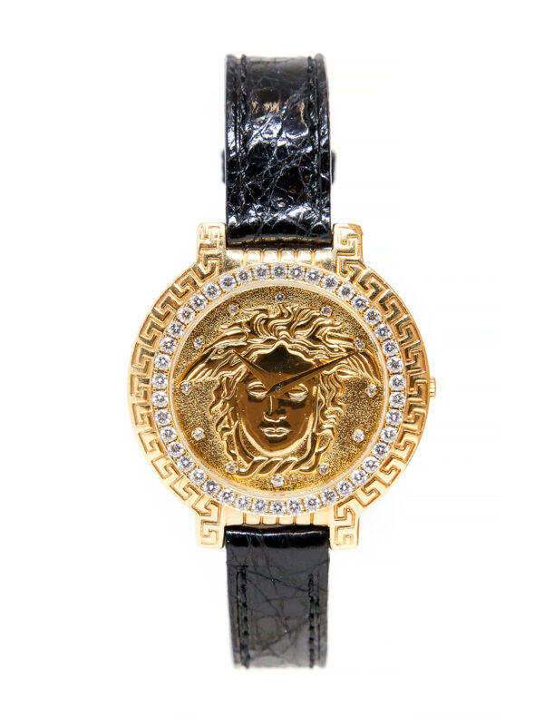 Gianni Versace Signature 18k Yellow Gold & Diamond Medusa Quartz Wristwatch c. 1990s, Ref 8008001