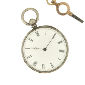 H.S.H. Fine Silver Antique Open Face Key Wind Pocket Watch