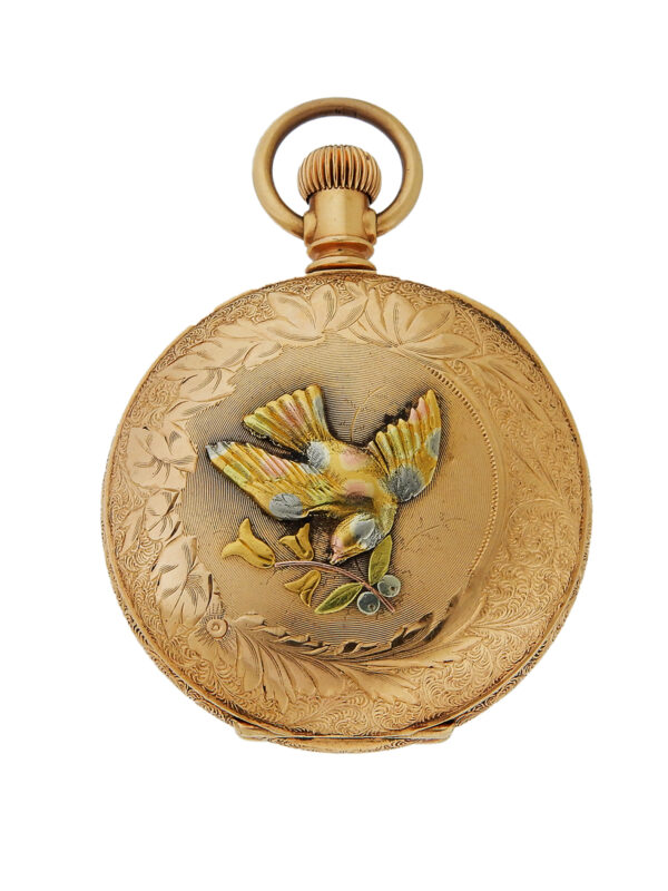 Waltham Multi-color Gold-Fill Hunter Case Pocket Watch with Peace Dove Design