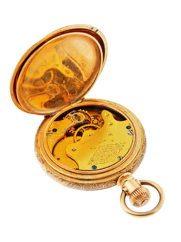 Waltham Multi-color Gold-Fill Hunter Case Pocket Watch with Peace Dove Design