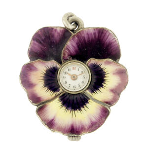 Dido Antique Silver & Enamel Pansy Flower Pendant Watch