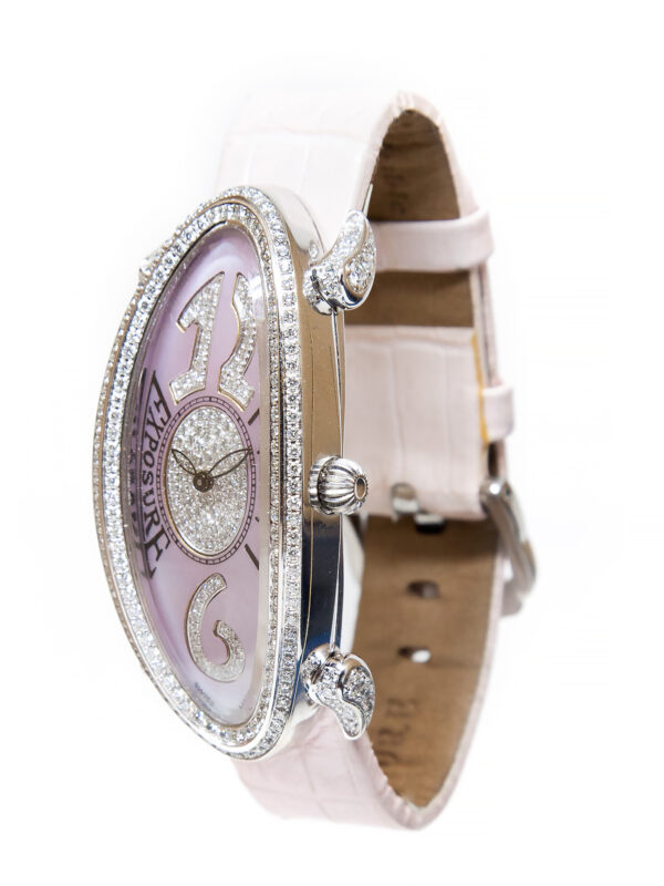 Pink & Purple Exposure "Lunita" Stainless Steel & Diamond Swiss Ladies Wristwatch, w/ box & certificate