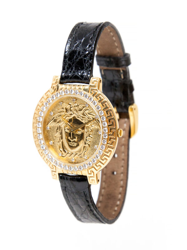 Gianni Versace Signature 18k Yellow Gold & Diamond Medusa Quartz Wristwatch c. 1990s, Ref 8008001