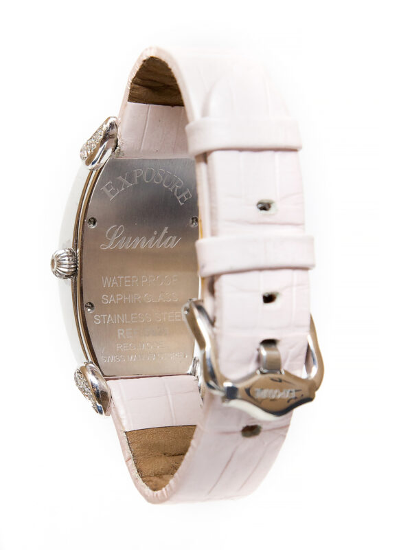 Pink & Purple Exposure "Lunita" Stainless Steel & Diamond Swiss Ladies Wristwatch, w/ box & certificate