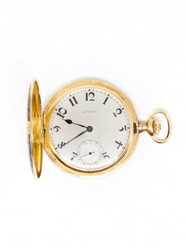 Juvenia 18k Yellow Gold & Enamel Hunter Pocket Watch c. 1920's