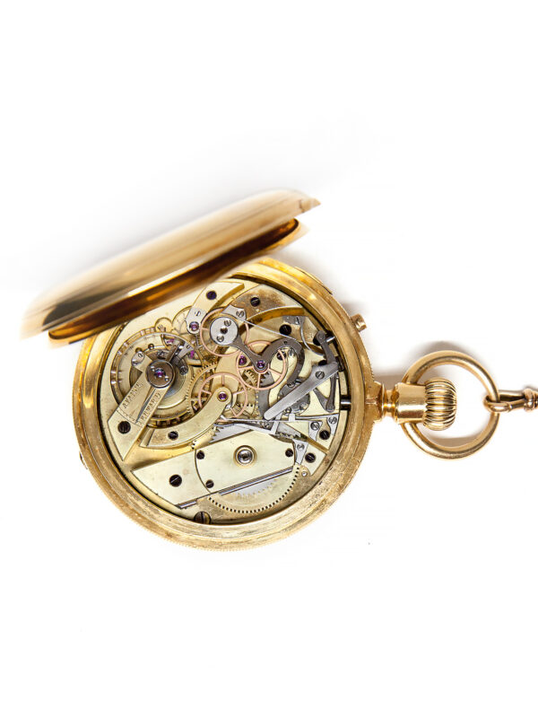 Patek Philippe 18k Yellow Gold 54mm Hunter Case Chronograph Pocket Watch & Chain c. 1875