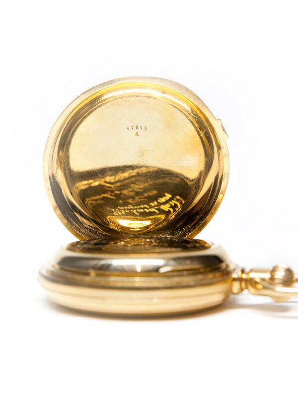 Patek Philippe 18k Yellow Gold 54mm Hunter Case Chronograph Pocket Watch & Chain c. 1875