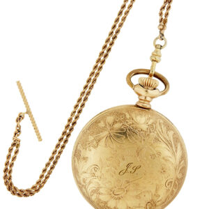 Hampden Watch Co. Lavishly Engraved Gold-fill Hunter Case Pocket Watch with Fob Chain