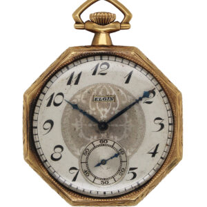 Elgin 14k Yellow Gold Octagonal Open Face Pocket Watch