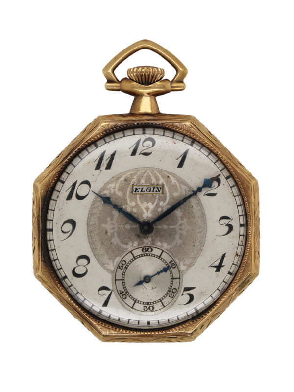 Elgin 14k Yellow Gold Octagonal Open Face Pocket Watch